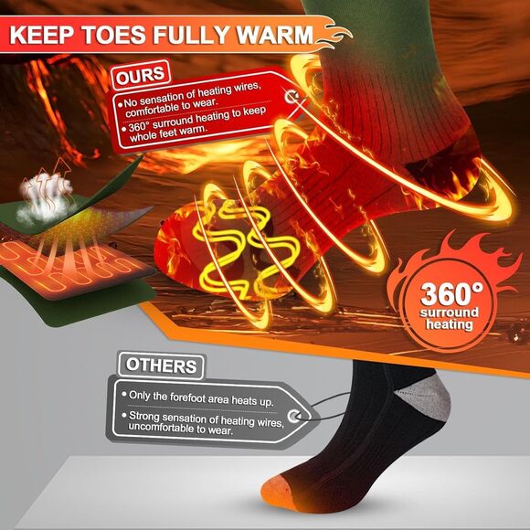 SNOW LEOPARD Rechargeable Heated Socks w App Control Batteries Black Large - Picture 2 of 11